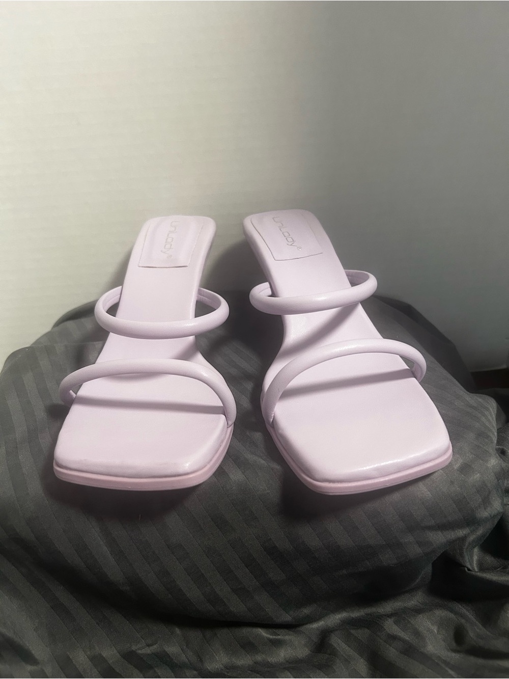 Lilac Double-Strap Square-Toe Slide Mules